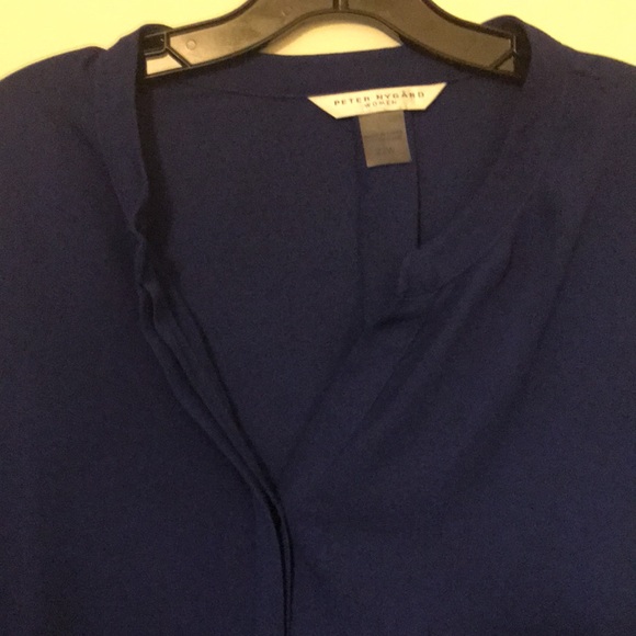 Royal blue pullover polyester blouse with one button; back has middle dart - Picture 2 of 3